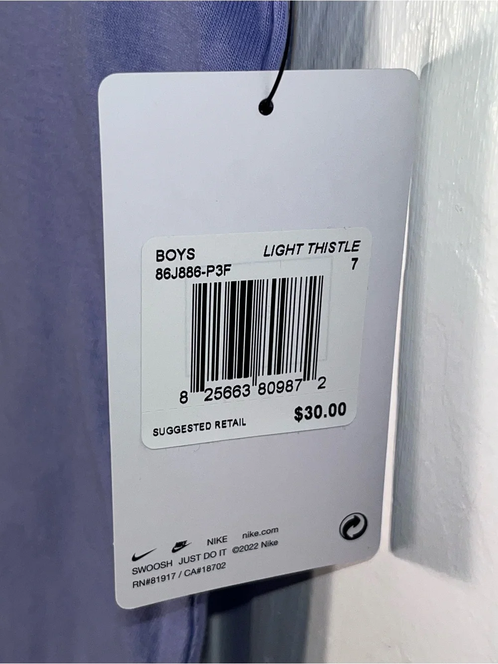 $30 Nike ACG Kids Girl's Size 7 Tee T Shirt Purple Light Thistle 86J886-P3F